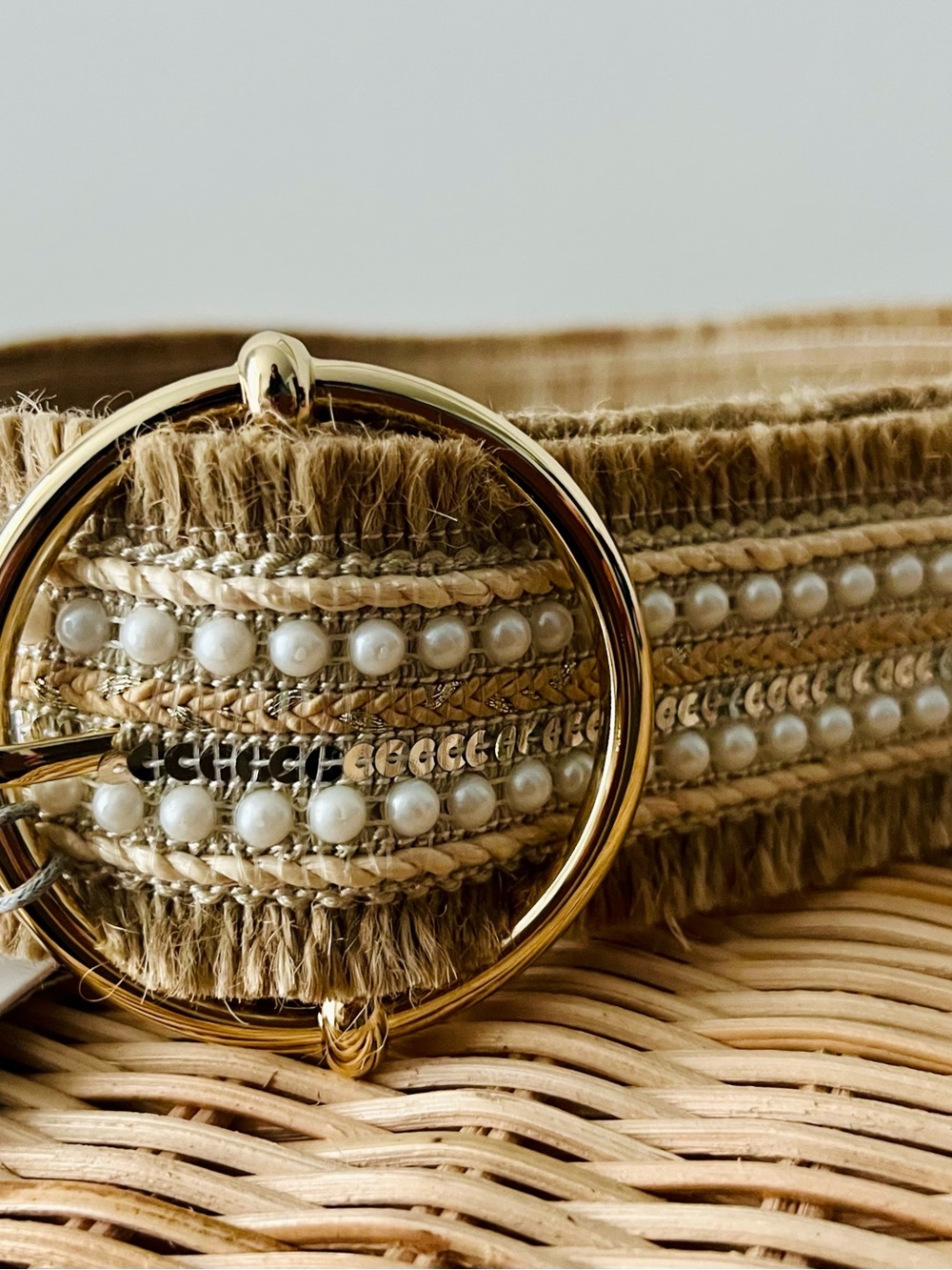 NWT Haute Hippie Style Boho Pearl & Sequin Woven Belt - Picture 2 of 8